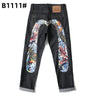 Printed trendy brand personality jeans for men and women casual slim straight tube national trend washed loose all-match pants