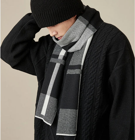 High Quality Wool Scarf Men Autumn Winter Thick Warm Business Versatile Plaid Stripe Cashmere Muffler Luxury Chrimas Gift Male