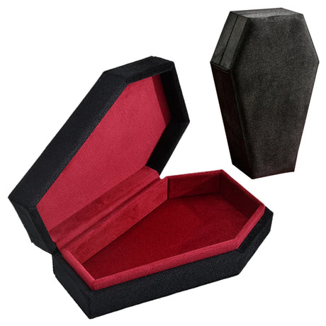 TAIMY Gothic Velvet Jewelry Coffin Shape Ring Necklace Storage Box Logo Custom Display Packaging Case Travel Hip Hop Rap Boxes