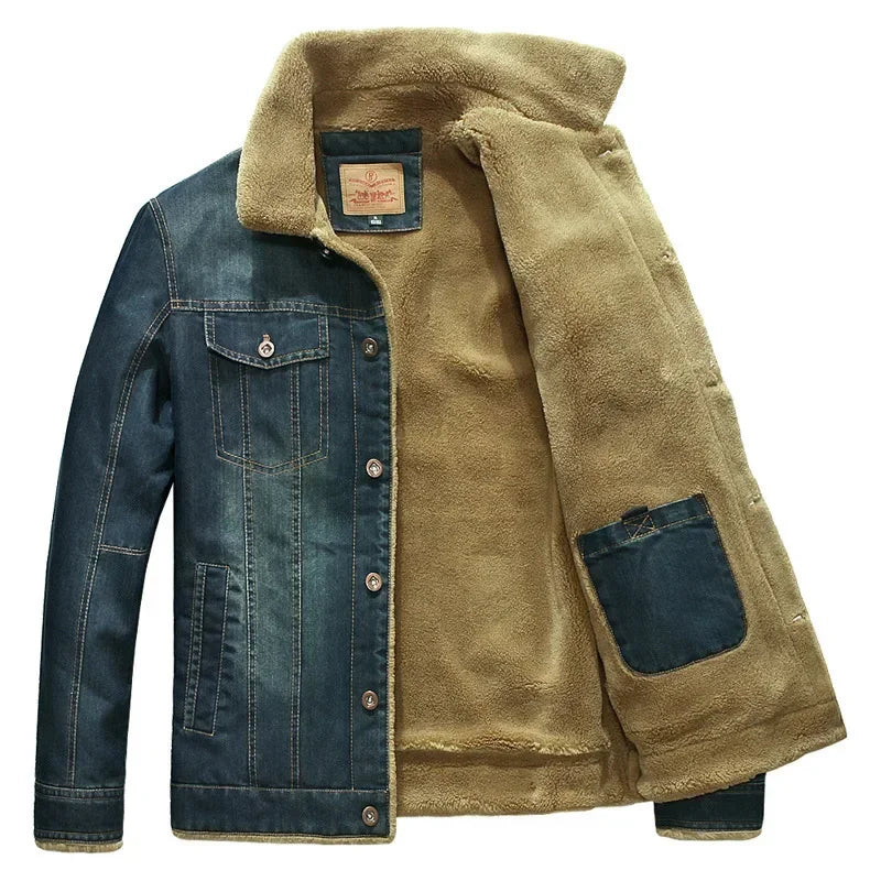 Winter Mens Denim Jacket High-quality Wool Thicked Thermal Coat Multi Pocket Lapel Fashion Casual Jackets Size 6XL Men Clothing