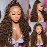 4x4 13x4 Chocolate Brown Lace Front Wig 13x6 HD Transparent Lace Frontal Wig Brown Colored Curly Human Hair Wigs For Black Women