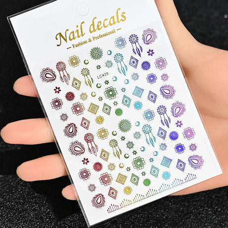 3D Gold Sun/Moon/Star Bronzing Nail Art Sticker 8*10cm Laser Star Moon Design Nail Decal Gold Silver Self-Adhesive Slider &*&