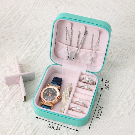 Portable Jewelry Box Jewelry Organizer Display Travel Jewelry Case Boxes Button Leather Storage Zipper Jewelers Joyero