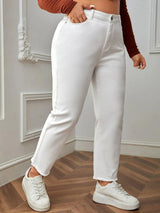 2023 Plus Size White Jeans for Women Straight Fitting Spring Autumn Full Length High Waist Stretchy 100kgs Denim Women Pants