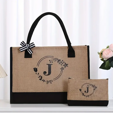 Reusable Jute Large Capacity Printed Letters Set Ladies Tote Bag Shopping Party Party DIY Gift Bag Shopping