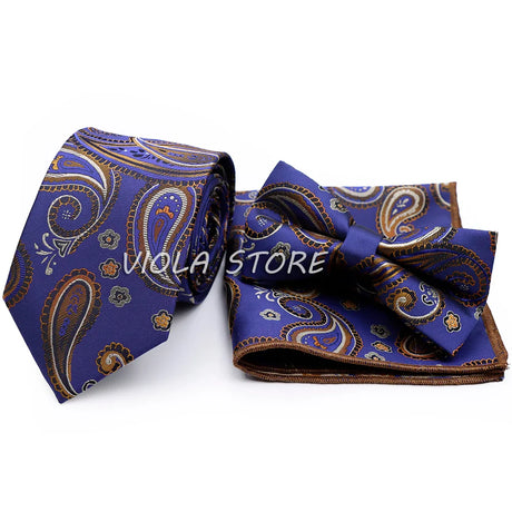 45 Color Paisley Geometry Striped 7.5cm Tie Set Polyester Floral Bow Hanky Wedding Party Business Suit Cravat Men Gift Accessory