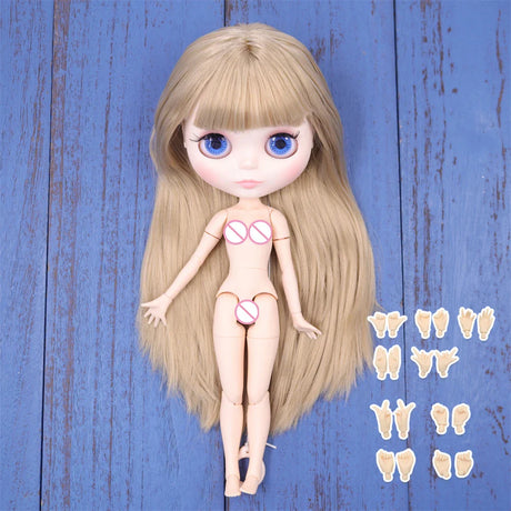 ICY DBS Blyth doll 1/6 BJD Customized nude joint body with white skin, glossy face,blue background is matte face girl gift, toy