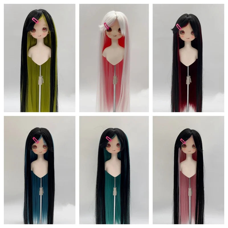 New 1/3 & 1/4 & 1/6 Bjd Doll's Wig Anime Doll Dress Up Accessories Bicolor Long Straight Wig