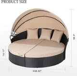 Shintenchi Outdoor Patio Furniture Outdoor Round Daybed with Retractable Canopy, Black Wicker Furniture Sectional Couch