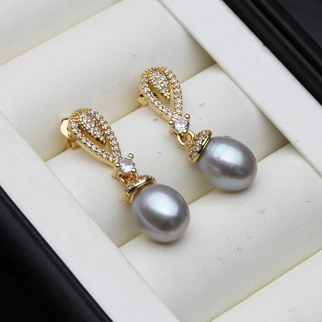 2024 New Dangling Natural Pearl Earrings For Women,Cute Boho Freshwater Pearl Earring Wedding Engagement Gift White Black