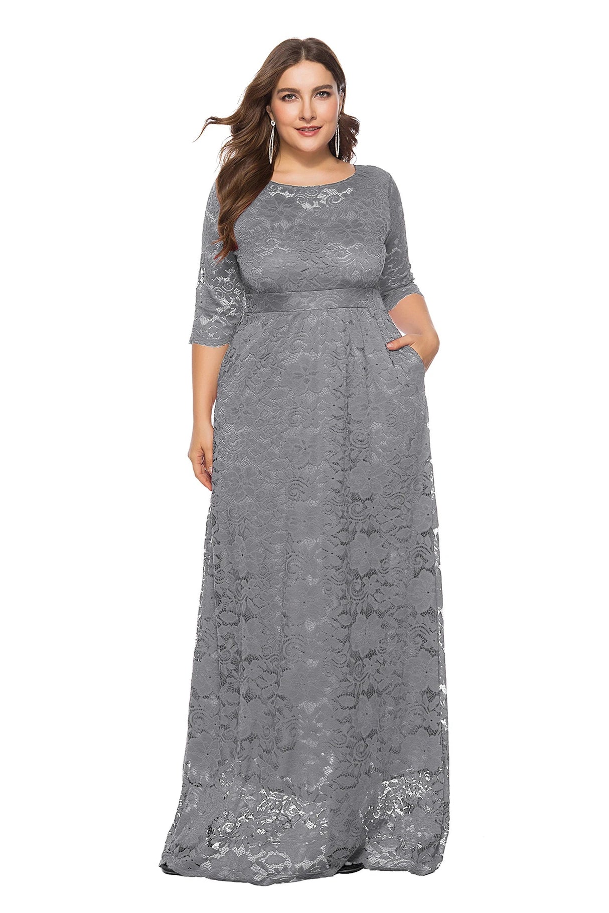 Plus Size Elegant Slight Stretch Bridesmaid Party Evening Maxi Long Dress With Pocket For Women