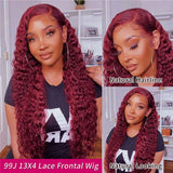 Le mythe 30 40 99J Burgundy Deep Wave 13x4 Lace Front Human Hair Wig 13x6 Lace Frontal Red Curly Wig Remy For Women 250 Density