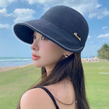 Women\'s large brim sunscreen hat for beach outing in summer Outdoor Beach UV Protection Sunshade Cap Casual Big Brim Bucket Hat