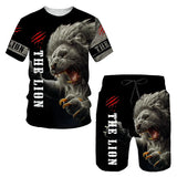 2023 Men T-shirt Set Tracksuit Training Wear Lion Pattern T-Shirt Shorts Casual Suit Oversized 2 Piece Set Sports Men Clothes