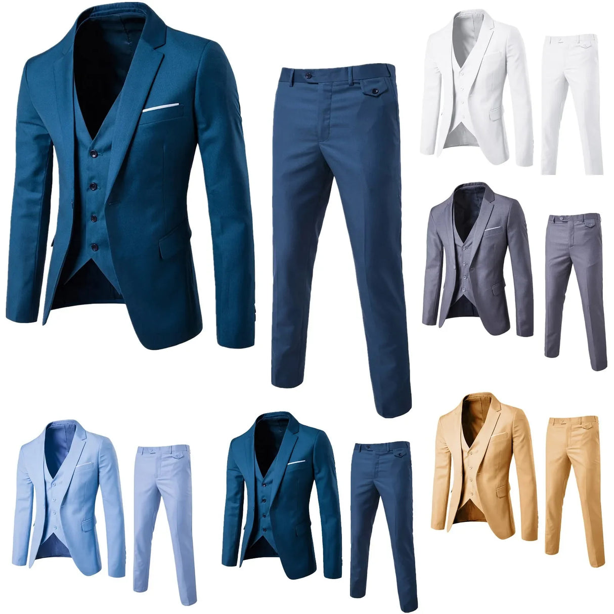 Men’s Suit Slim 3 Piece Suit Business Wedding Party Jacket Vest & Pants Coat European American Style Social Dress Shirts Pants