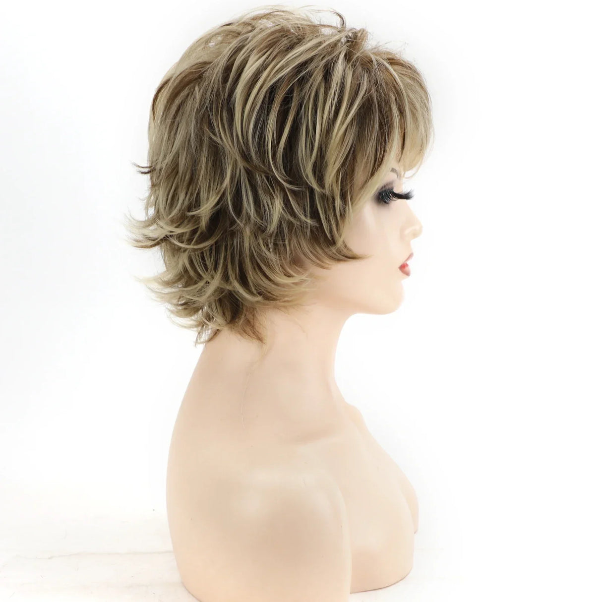 Women's Fashion Short Synthetic Wigs Pixie Cut Blonde Ombre Hair Costume Party Wigs for Woman Fluffy Natural Curly Wavy Wig