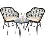 Leasbar 3 Piece Outdoor Wicker Conversation Bistro Set, All-Weather Outdoor Patio Furniture w/Table and Cushions