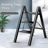 3 Step Folding Step Stool Anti-slip Wide Pedal 330lbs Aluminum Alloy Multifunction Step Ladder Storage Shelf Flower Pot Stands