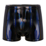 Sexy Mens Wet Look Patent Leather Boxer Briefs Bulge Pouch Shorts Underwear Shiny Metallic Swim Trunks Bikini Bottoms Swimwear