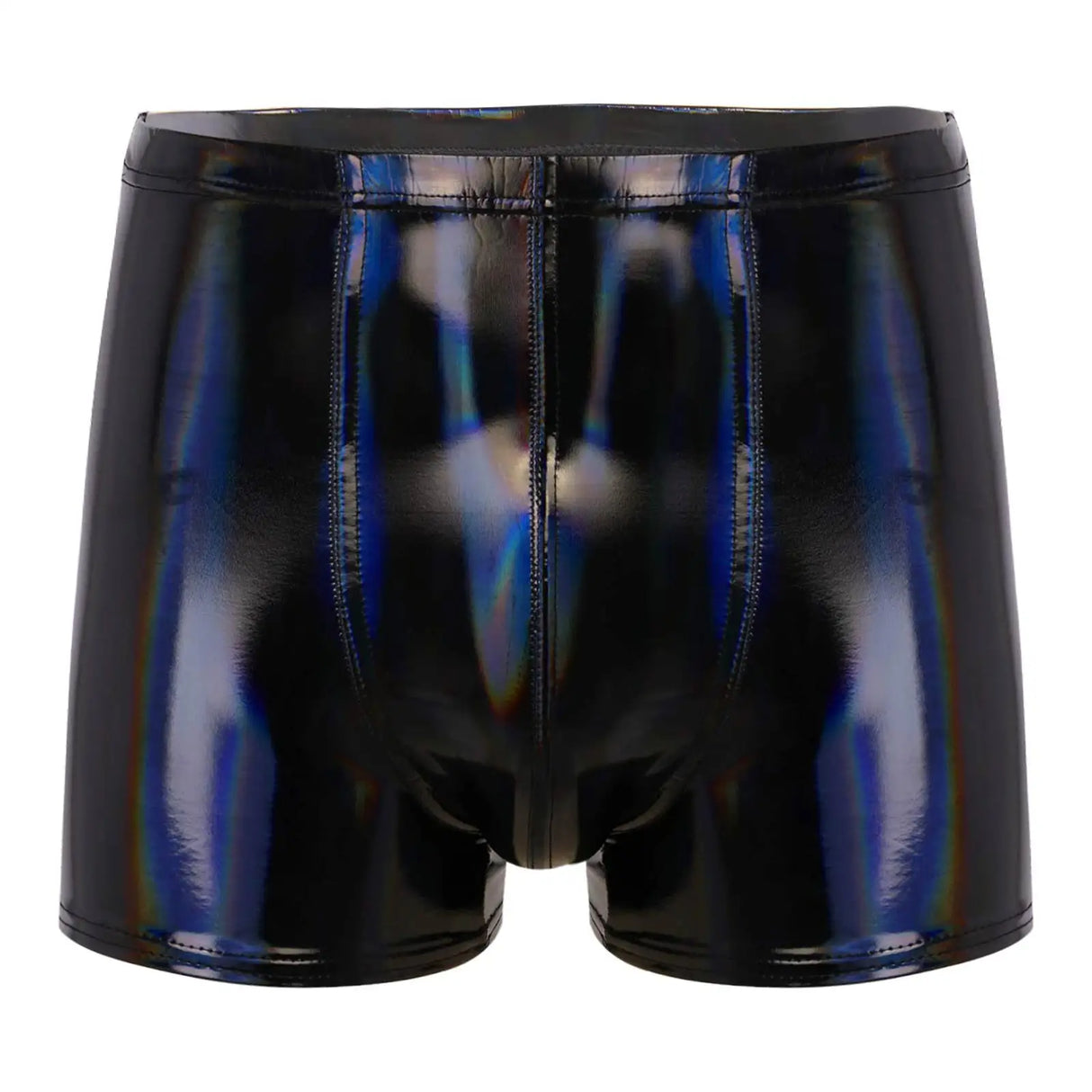 Mens Patent Leather Shorts Dance Performance Clubwear Wet Look Pants Elastic Waistband ShortsBulge Pouch Boxer Briefs Shorts