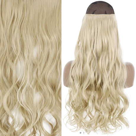 MERISIHAIR Synthetic No Clip Invisible Wire Hair Extensions Straight Black Blonde One Piece False Hairpiece Hair Extension