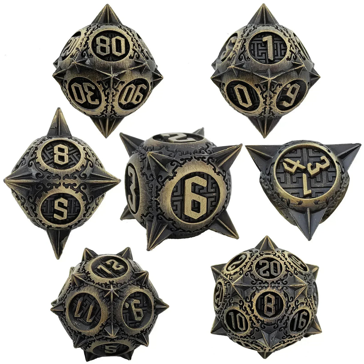 7pcs Solid Metal Dice Beautiful and Finely Crafted Number Dice Set for Dnd TRPG RPG Cthulhu Dice Running Team Desktop Decoration