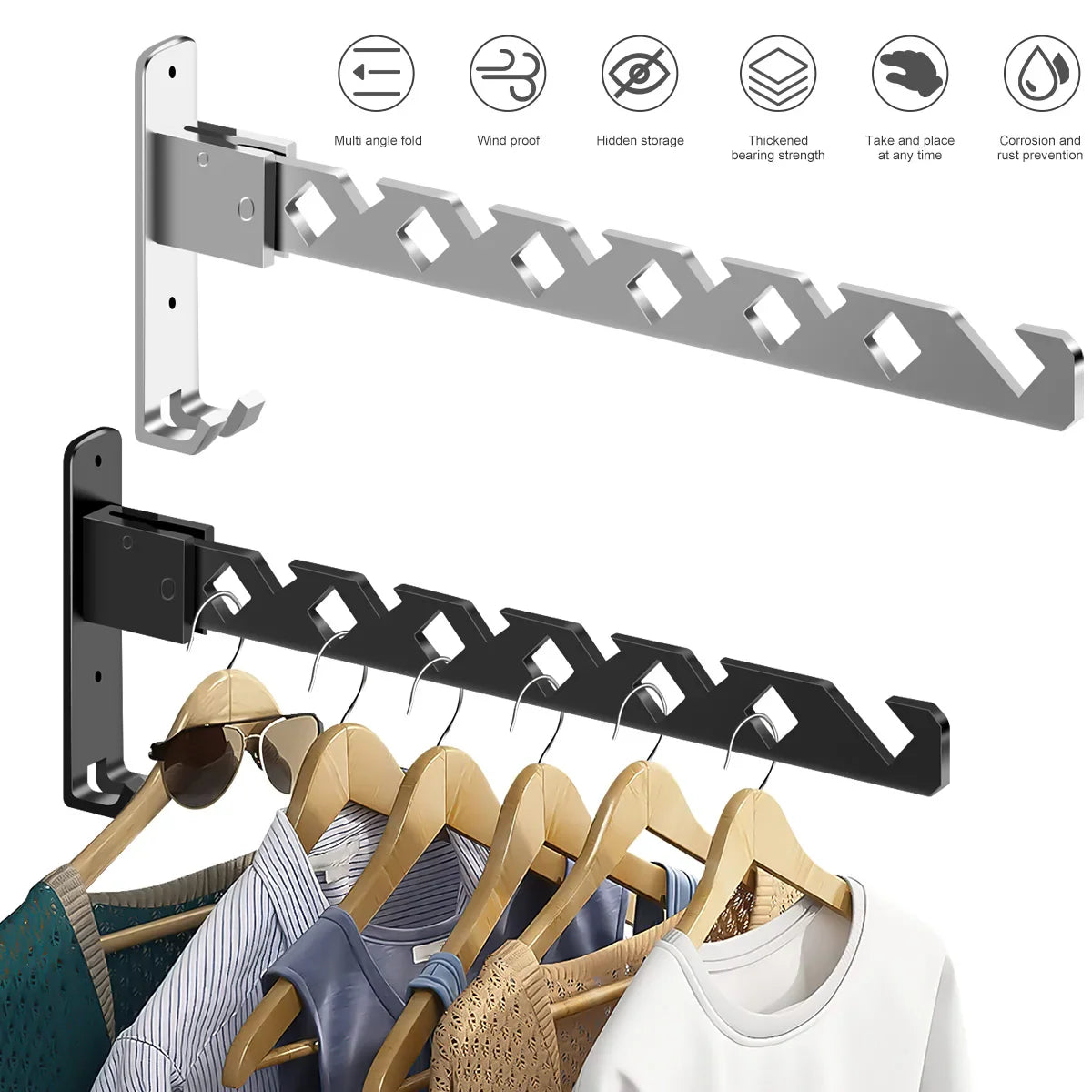 Clothes Drying Rack Adjustable Angle Clothes Hanger Wall-mounted Coat Dryer Collapsible Clothing Organizer Large Loading-bearing