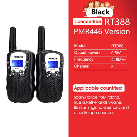 RETEVIS RT388 Walkie Talkie Children 2 Pcs Children's Radio Receiver Walkie-Talkie Kids Birthday Gift Child Toys for Boys Girls