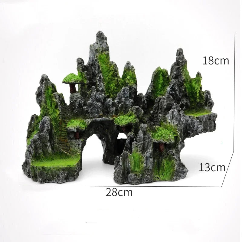 Large Resin Aquarium Fish Tank Mountain View Oranment Decor Rockery Landscape Rock Hiding Cave Tree Decoration