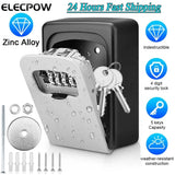 Elecpow Metal Material Password Lock Storage Box Outdoor Waterproof Wall Mount 4 Digit Password Key Box Anti Theft Key Safe Box