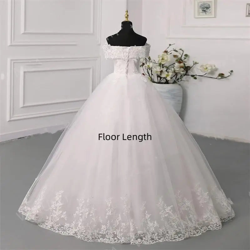 Y&M Novias Off Shoulder Plus Size Vestido De Noiva 2024 Wedding Dress Long Train or Floor Appliqes Pearls Bridal Tulle Mariage