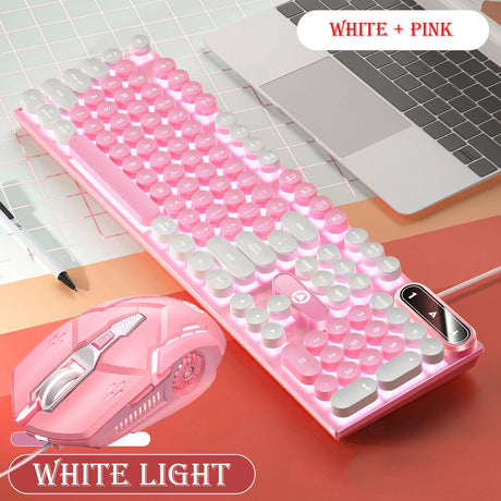 Pink Keyboard and Mouse Set 2 in 1 Combos Wired 104 Keys Pink Keyboard with LED Backlit and 1600DPI Mouse with RGB Backlit