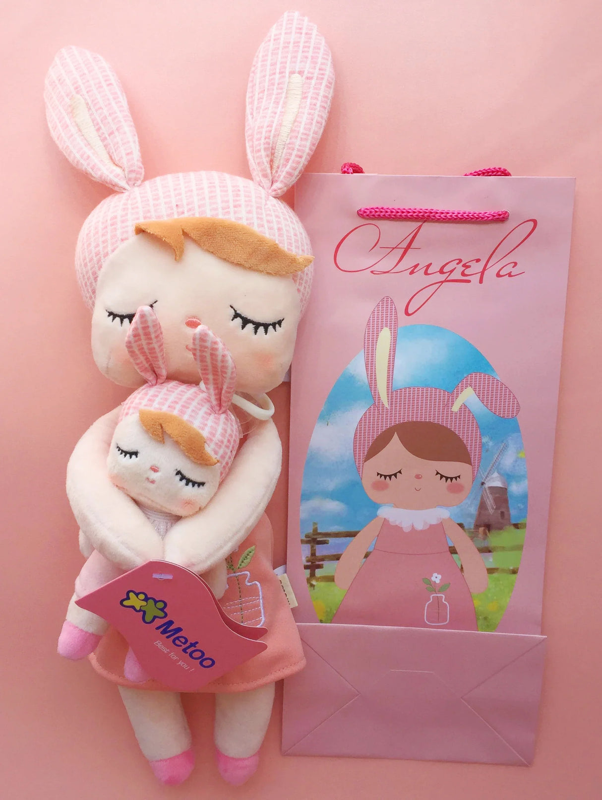 Metoo Doll Stuffed Toys Kawaii Mother and Kid 2 Piece Angela Plush Sleeping Toys For Girls Newborn Baby Christmas Birthday Gift