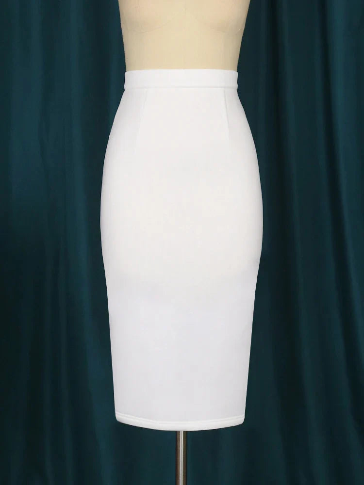 White Skirts Plus Size 4XL High Waist Knee Length Office Lady Casual Evening Club Party Wear Package Hip Jupes Pencil Skirt New