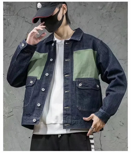 2023 Autumn Motor Denim Jacket Foe Men High Street Patchwork Vintage Chaqueta Masculina Classic Baggy Multi-pockets Coats Men