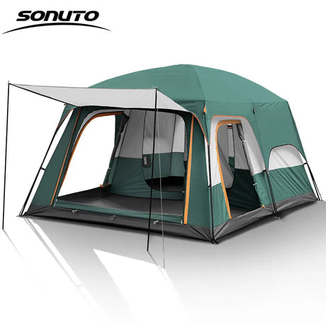 Sonuto Camping Family Tent 3-12 Person Double Layers Oversize 2 Rooms Thickened Rainproof Outdoor Family Camp Tour Equipment