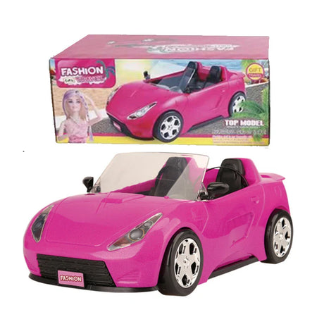 61pcs Set Cool 2-Seater Vehicle Pink Car with Stylish Travel Clothes and Accessories for Doll Kids Gift Toys for 3+ Years Old