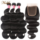 Nadula Body Wave Bundles With Closur 4x4 Closure With Bundles Indian Hair Bundles With Closure Free Part Middle Part/Three Part