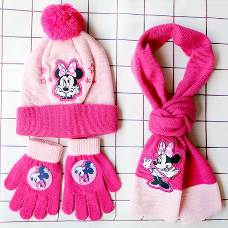 Disney New Autumn and Winter Cute Children Minnie Cartoon Scarf Hat Glove three-piece Warm Boy Girl Child Christmas hat Gift