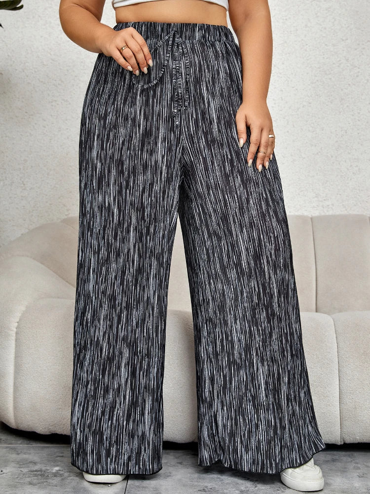 High Waist Pants for Women Printed Loose Wide Leg Plus Size Trousers Autumn Fashion Casual Elegant Streetwear Long Capris