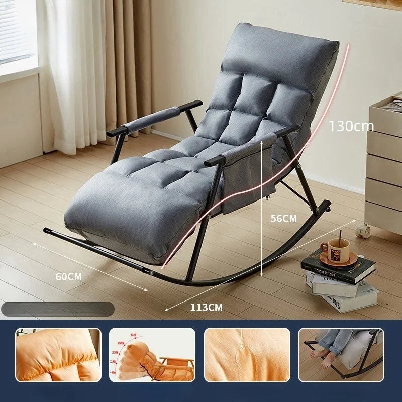 Modern Foldable Bedroom Lazy Balcony Leisure Shaking Chair, Home Lunch Rest Sofa, Adult Armchair Recliner Chair Rocking Chair