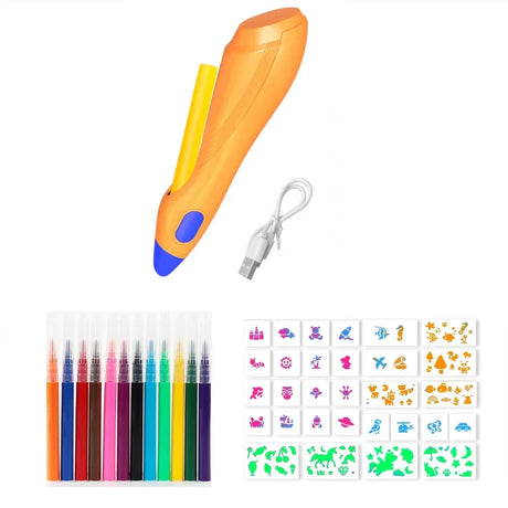 Electric Watercolor Spray Pen Children Hand-painted Color Paintbrush Washable 12 Color Spray Pen Toys for Kids Christmas Gift