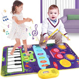 2 In 1 Piano Mat for Kids Piano Keyboard & Jazz Drum Music Touch Play Carpet Baby Toddlers Music Instrument Education Toys Gift