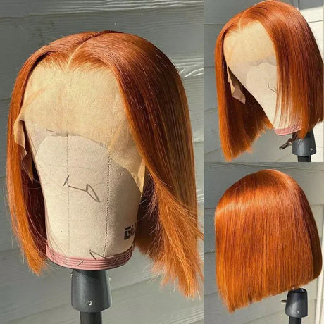 Ginger Brown Lace Front Wig Bone Straight Lace Front Wig Raw Indian Human Hair Orange Ginger Lace Frontal Wig Short Bob Wig 180%