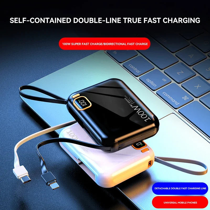 Xiaomi Power Bank 100W Fast Charging Built-in Cord Portable Power Bank 30000mAh Large Capacity External Battery Free Shipping