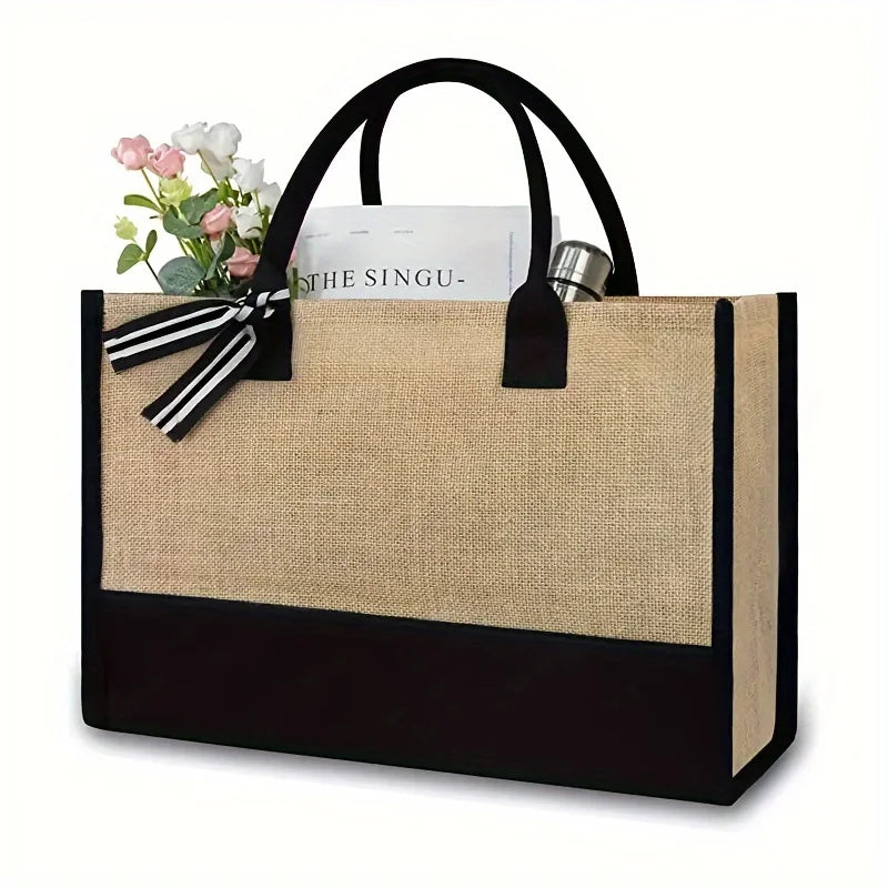 Reusable Jute Large Capacity Printed Letters Set Ladies Tote Bag Shopping Party Party DIY Gift Bag Shopping