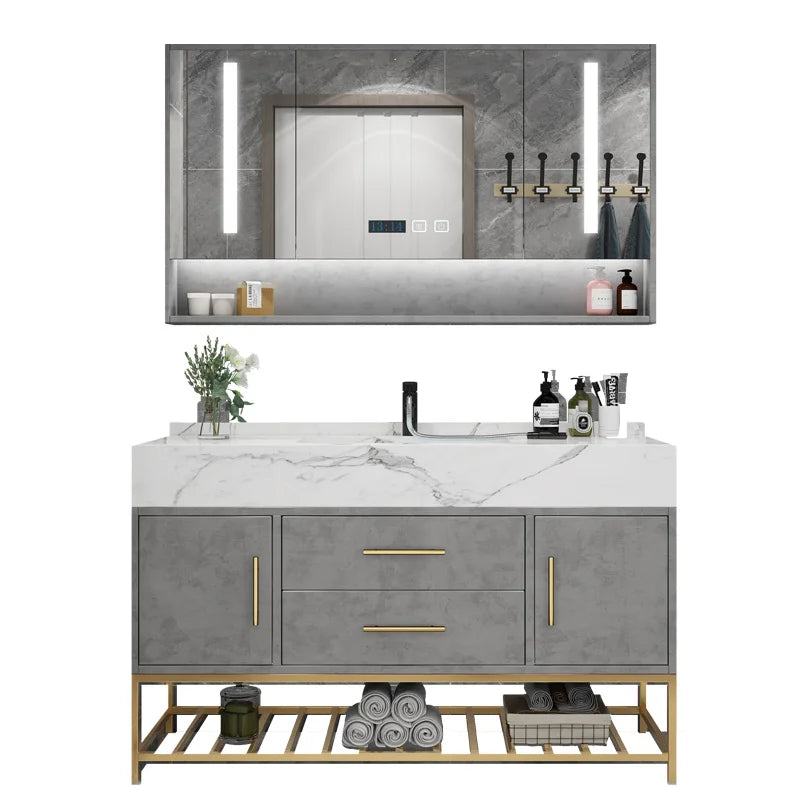 Marble Bathroom Cabinet Combination Solid Wood Intelligent Simple Luxurious Bathroom Cabinet Sink Washbasin Furniture YX50BC