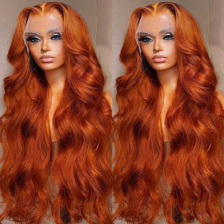 13x4 Body Wave Orange Ginger Lace Front Human Hair Wigs 30 Inch 13x6 Hd Glueless Pre Plucked Colored Lace Frontal Wig For Women