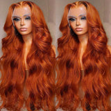 13x4 Body Wave Orange Ginger Lace Front Human Hair Wigs 30 Inch 13x6 Hd Glueless Pre Plucked Colored Lace Frontal Wig For Women