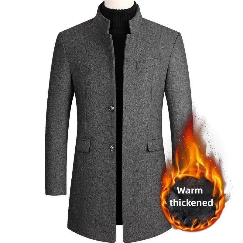 New Winter Fashion Men Warm Long Business Casual Slim Fit Long Sleeve Cardigans Blends Coat Jacket Suit Solid Men's Woolen Coats